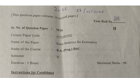 Basic Statistics for Economics - B.A. (Prog.) DSC Sem II Exam Paper ...
