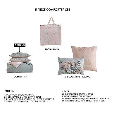 Bebejan Peach Leaves On Sage 100% Cotton 5-piece Reversible Comforter Set