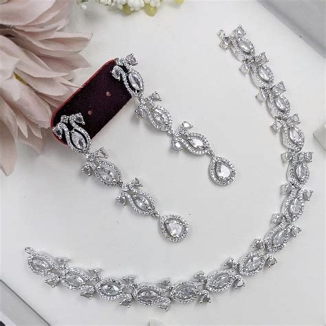 Aamrapali Silver Plated American Diamond Necklace Set – JewelEMarket