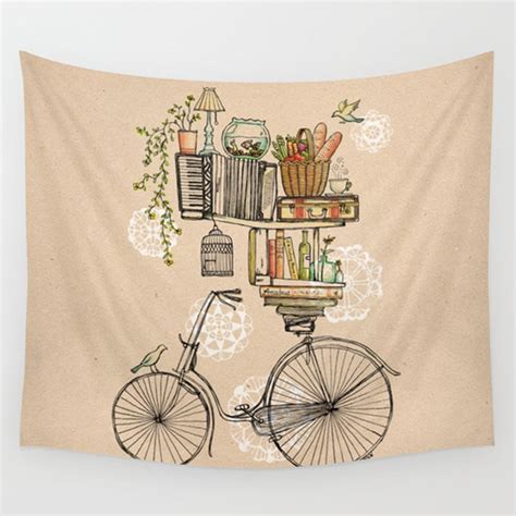 Shukqueen Tapestry Bicycle Carry Book Print Wall Hanging Tapestry Dorm ...