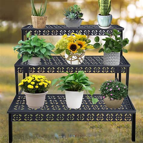 Buy 3 Tier Heavy Duty Metal Ladder Plant Stand, Garden Display Shelf ...
