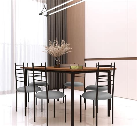 ANISHWAR Metal Framing 6 Seater Dining Table Engineered Wood Top | 6 ...