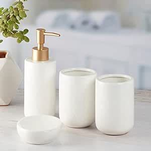 Kookee Ceramic Bathroom Set – Stylish 4 Piece Bath Accessories Kit with ...