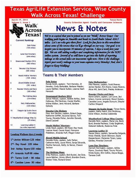 Texas A&M Agrilife Extension - Wise County: Walk Across Texas Newsletter
