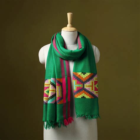 Green Himalayan Handspun Handwoven Pure Pashmina Wool Stole