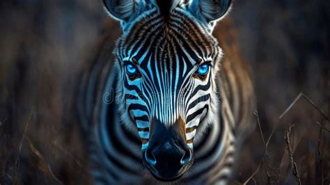 A Dramatic Close-up of a Zebra with Piercing Blue Eyes and Sharp ...