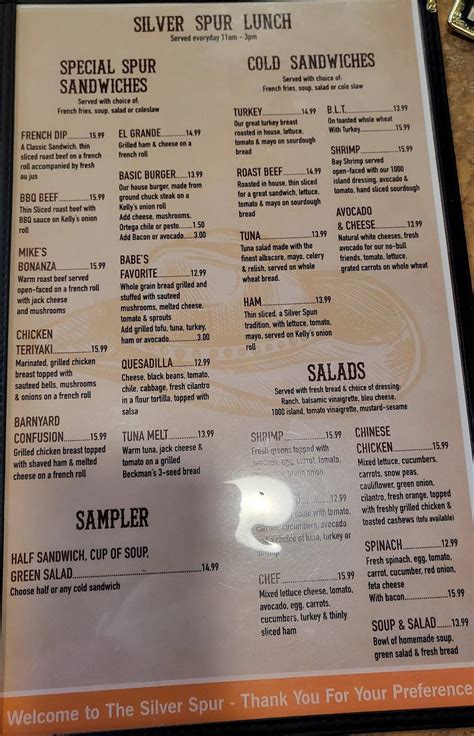 Menu at Silver Spur restaurant, Santa Cruz