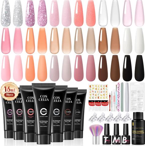 Amazon.com : COSCELIA Poly Nail Gel Kit Starter Kit with U V Lamp 3PC ...