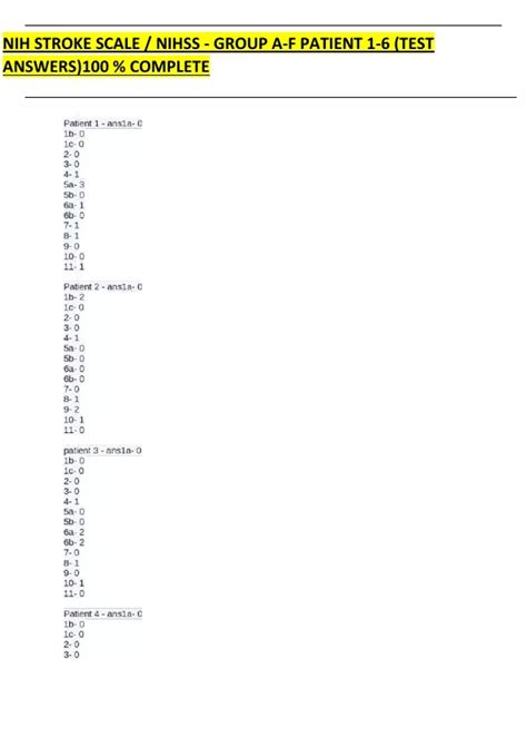 NIH STROKE SCALE NIHSS GROUP A-F PATIENT 1-6 (TEST ANSWERS) COMPLETE ...