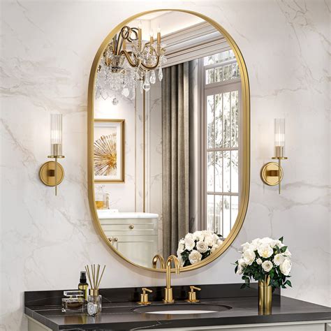 Amazon.com: Brightify Gold Oval Mirror for Wall 24x36 Inch, Bathroom ...