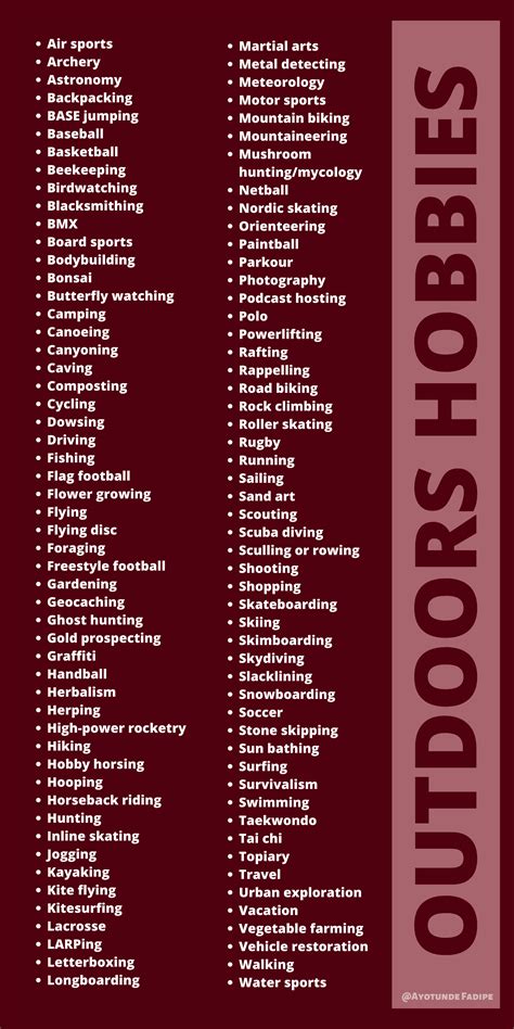 Hobbies List 的图像结果
