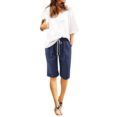 TOWED22 Women's Bermuda Shorts, Elastic Waist, Knee Length, Casual ...