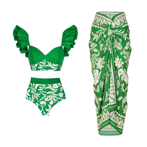 Sunfene Green Swimsuit with Sarong – Twirl Around World