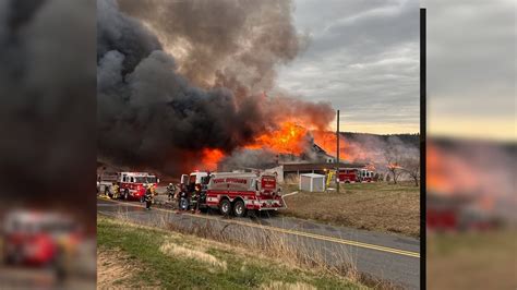Crews battle 'large' 2nd alarm barn fire on Adams County farm | ABC27