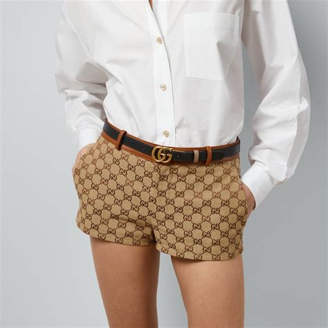 Cintura sottile reversibile GG Marmont in pelle rosa e nera | GUCCI® IT