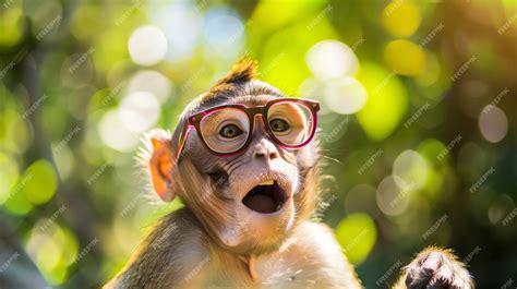 Premium Photo | Monkey wearing glasses looks surprised