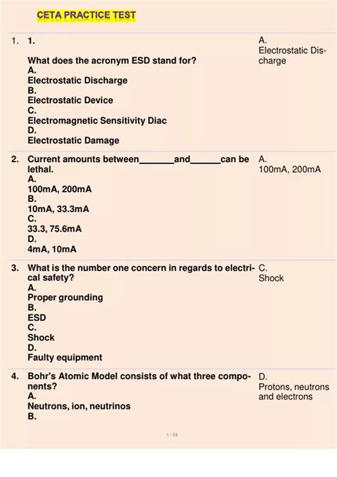 ETa Practice Test 1. 1. What does the acronym ESD stand for? A. Electrostatic Discharge B ...