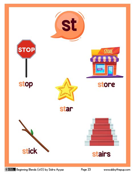 Beginning Blend st flashcard | Free Printable Papercraft Templates