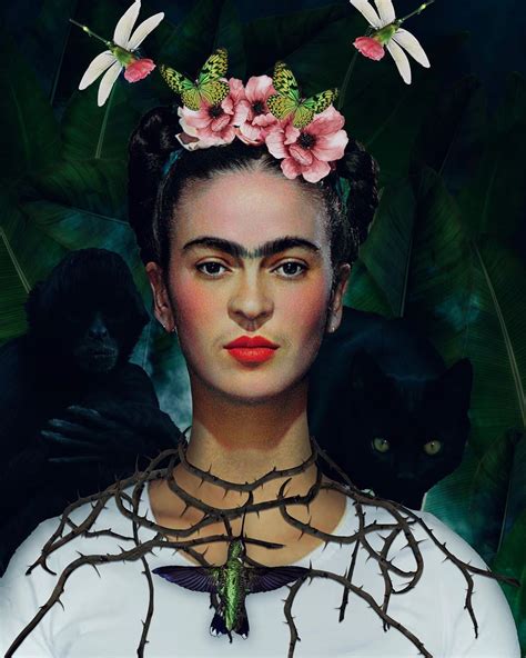 Frida Kahlo Self Portrait with Thorn Necklace and Hummingbird ...