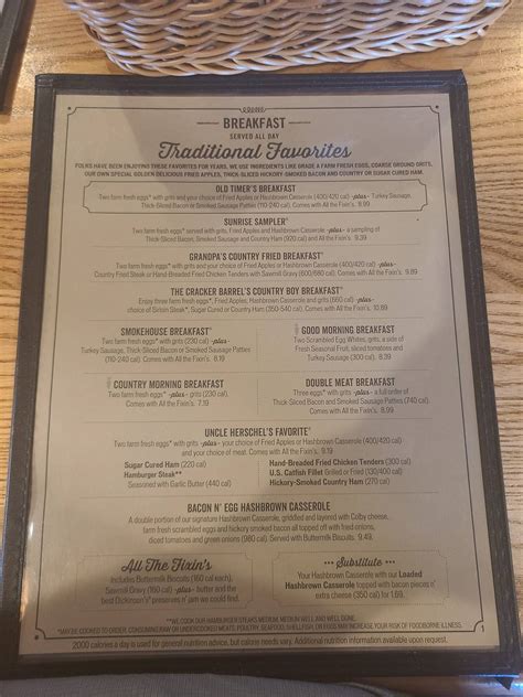 Menu at Cracker Barrel Old Country Store, Billings