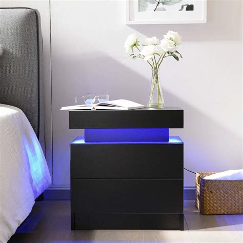 Buy Generic Nightstand Set of 2 LED Nightstand with 2 Drawers, Bedside ...