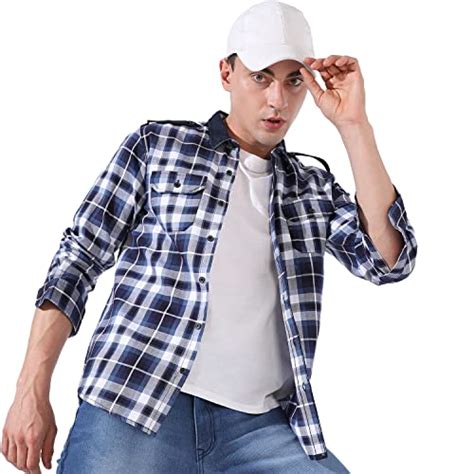 Buy Campus Sutra Men's Navy Blue Checkered Button Up Collared Shirt for ...