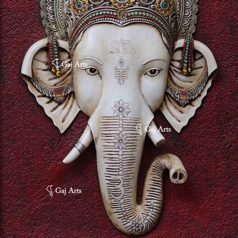 White Antique Finish Ganpati Face Wall Panel | 48 Inch – Gaj Arts