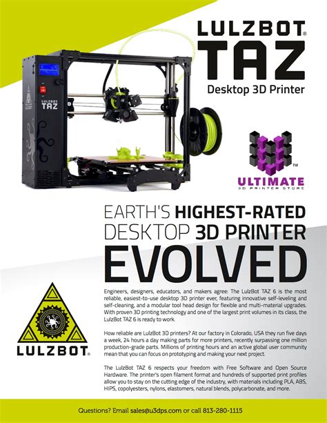 The All New Lulzbot Taz 6 - Desktop 3D Printer– Ultimate 3D Printing Store