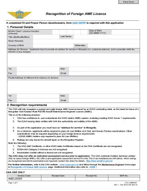 Fillable Online mcaa gov Recognition of Foreign AME Licence - mcaa gov ...
