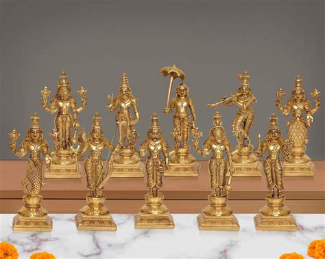 Brass Dasavatharam of Lord Vishnu Statues Ten Incarnations Avatars Mur ...