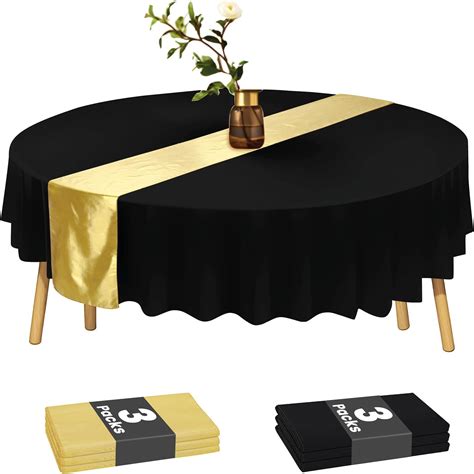 Amazon.com: 84" Black Round Disposable Tablecloth (3 Pack) & 12x108 ...
