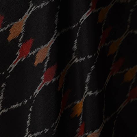Black Mercerised Cotton Pochampally Ikat Fabric