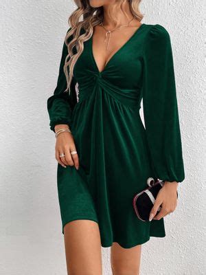 Buy Outzidr Green Plunge Neck Twisted Dress (S) Online