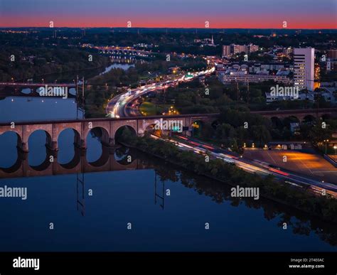 Raritan River New Brunswick NJ - Long exposure aerial view of Rutgers ...