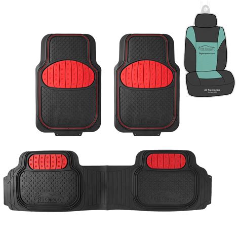 FH Group Climaproof Rubber Red Car Floor Mats, Universal Fit 3pc Full ...