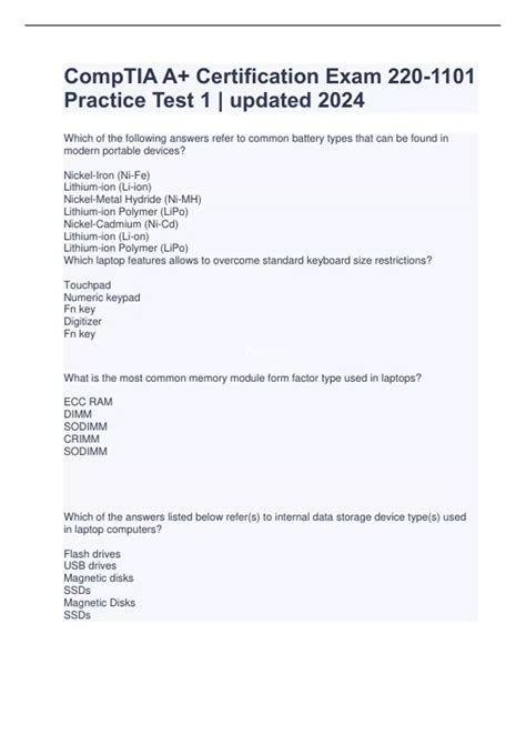 CompTIA A+ Certification Exam 220-1101 Practice Test 1 | updated 2024 ...