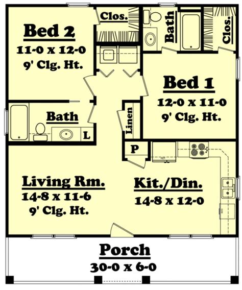 Country Plan - 900 Square Feet, 2 Bedrooms, 2 Bathrooms | Floor Plan ...