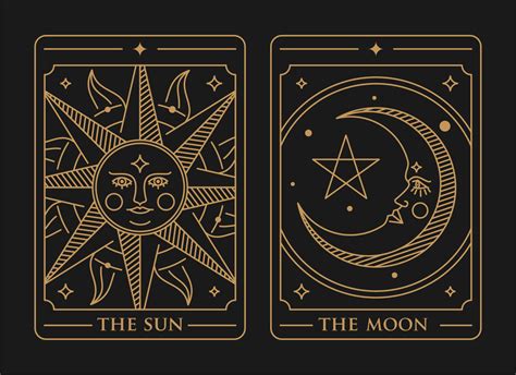 tarot deck card set Illustration. the sun, the moon and the star golden ...