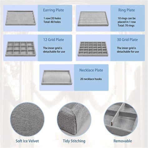 Buy Set of 5 Stackable Ice Velvet Jewelry Trays Organizer for Dresser ...