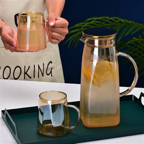 Amber Glass Jug and 4 Cups Set