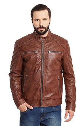 Buy Men's Saddle Leather Shoulder Stitch Detailed Jacket at Amazon.in