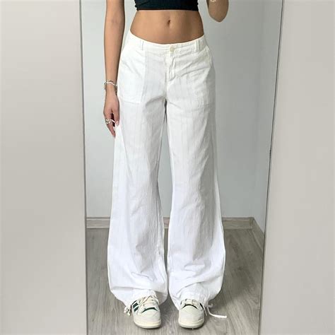 vintage 00’s white wide leg cargo trousers true... - Depop