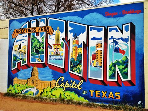 Greetings from Austin Mural | Austin murals, Mural, Texas roadtrip