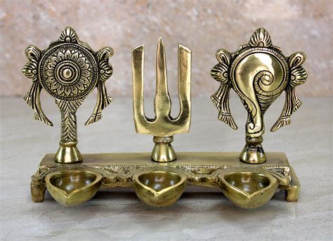Buy eSplanade Brass Shankh Chakra Namah Diya Showpiece | Shankha Chakra ...