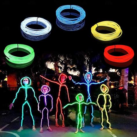 5m LED EL Wire Light Strip Battery Neon Glowing String Lights Carnival ...