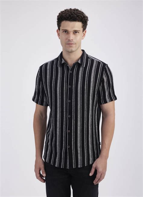 Men Black Stripe Short Sleeve Shirt | Pepe Jeans India