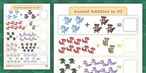 👉 Axolotl Addition to 20 Activity Sheet