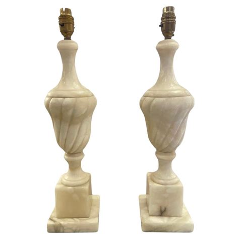 Vintage Pair of White Alabaster Neoclassical Table Lamps For Sale at ...