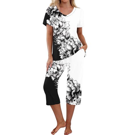 EchfiProm Black Pajamas for Women Set Cooling Short Sleeve Shirts ...