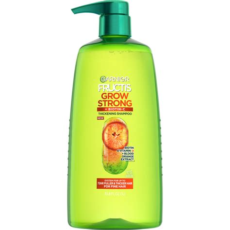 Garnier Fructis Grow Strong Thickening Shampoo, Biotin Enriched, 72HR ...